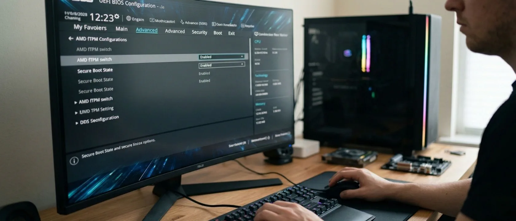 Stap-voor-stap gids voor het activeren van Secure Boot en TPM 2.0 (fTPM/PTT) in de BIOS voor Windows 11 compatibiliteit en gaming.
