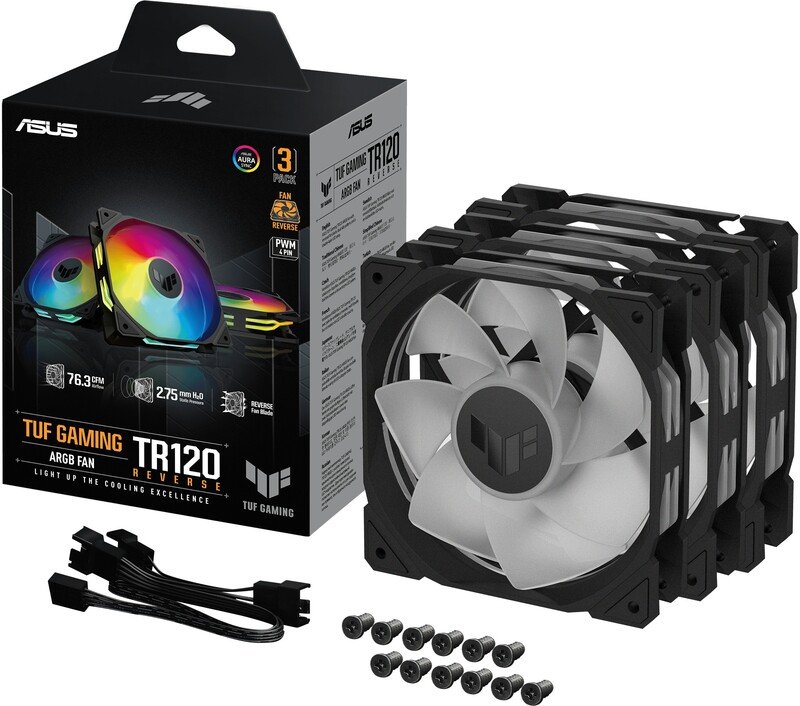Asus tuf tr120 reverse case fan 776136 - ASUS TUF Gaming TR120 ARGB Reverse Fan 120mm Case Fan (Black)
