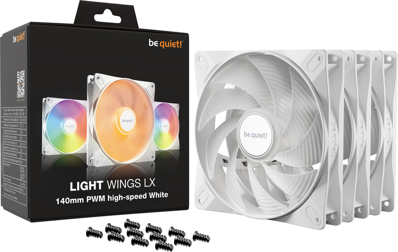 Be quiet light wings lx pwm high speed 777209 5 orig - Be Quiet! Light Wings LX PWM High-Speed Pack 140mm Case Fan (White)