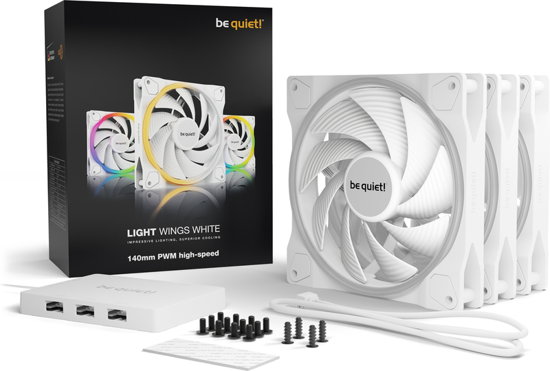 Be quiet light wings pwm high speed cas 777189 4 orig - be quiet! Light Wings White 140mm PWM High-Speed Triple Pack Case Fan