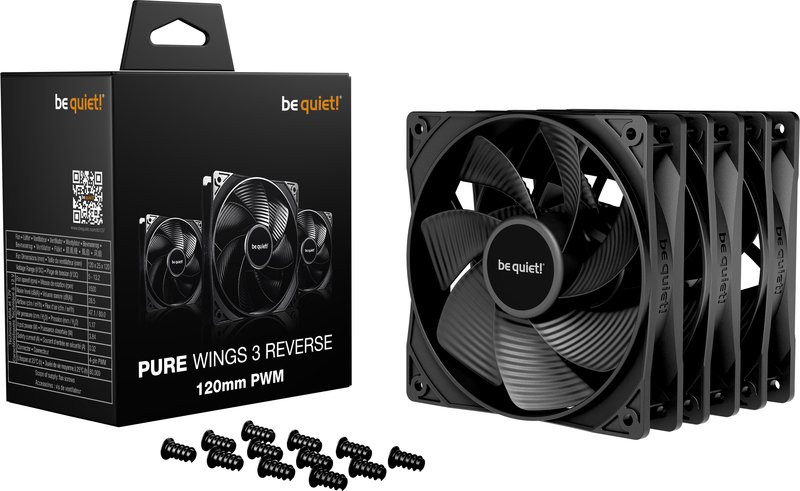 Be quiet pure wings 3 reverse case fan 776062 - Be quiet! Pure Wings 3 120mm PWM Reverse Triple Pack Black Case Fan