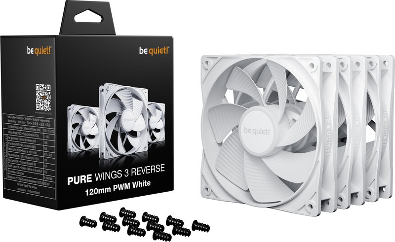 Be quiet pure wings 3 reverse case fan 777212 - be quiet! Pure Wings 3 120mm PWM Reverse White Triple Pack Case Fan