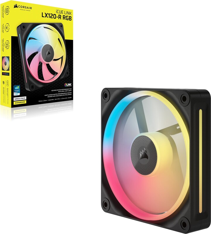 Corsair icue link lx120 r reverse case 776214 2 orig - Corsair iCUE LINK LX120-R RGB PWM Fan Reverse 120mm Case Fan (Black)