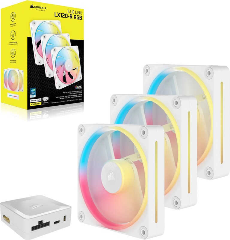 Corsair icue link lx120 r reverse star 776172 3 orig - Corsair iCUE LINK LX120-R RGB PWM (3-Pack) 120mm Case Fan (White)