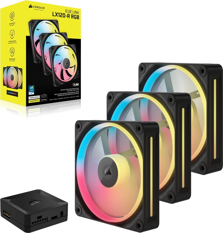 Corsair icue link lx120 r reverse star 776215 2 orig - Corsair iCUE LINK LX120-R RGB PWM (3-Pack) 120mm Case Fan (Black)