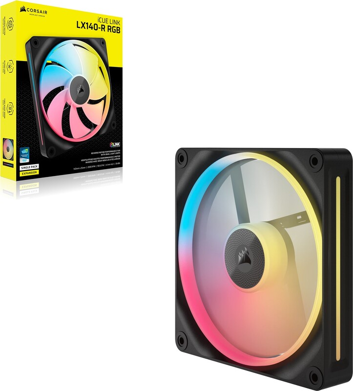 Corsair icue link lx140 r reverse case 776175 2 orig - Corsair iCUE LINK LX140-R RGB PWM Reverse Fan 140mm Case Fan (Black)