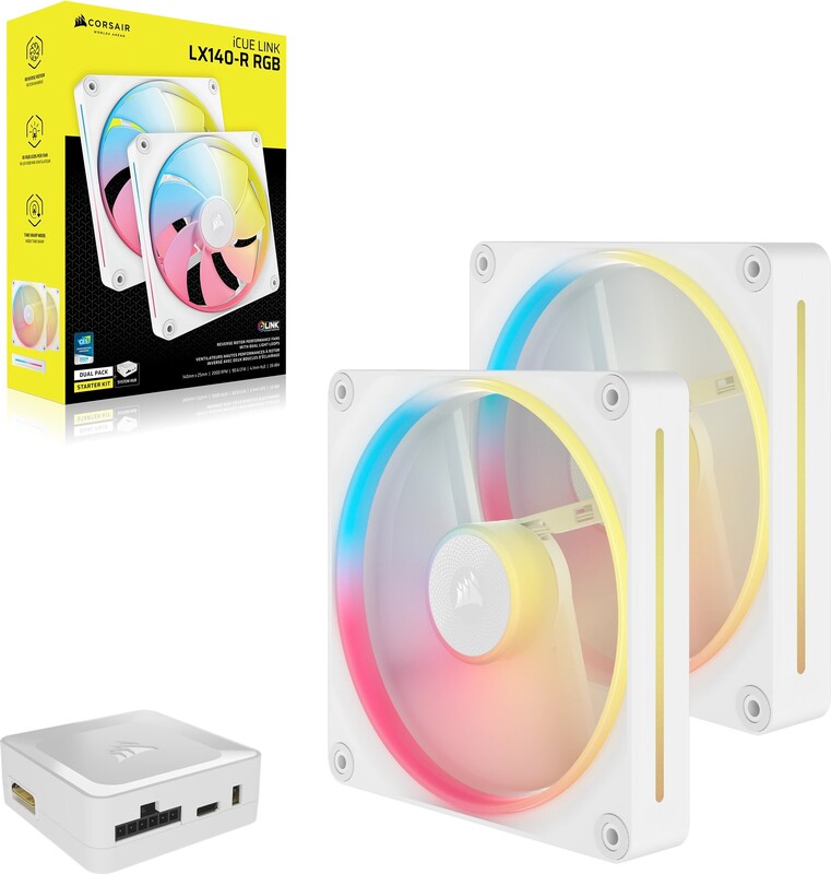 Corsair icue link lx140 r reverse star 776281 3 orig - Corsair iCUE LINK LX140-R RGB White Dual-pack 140mm Case Fan (White)