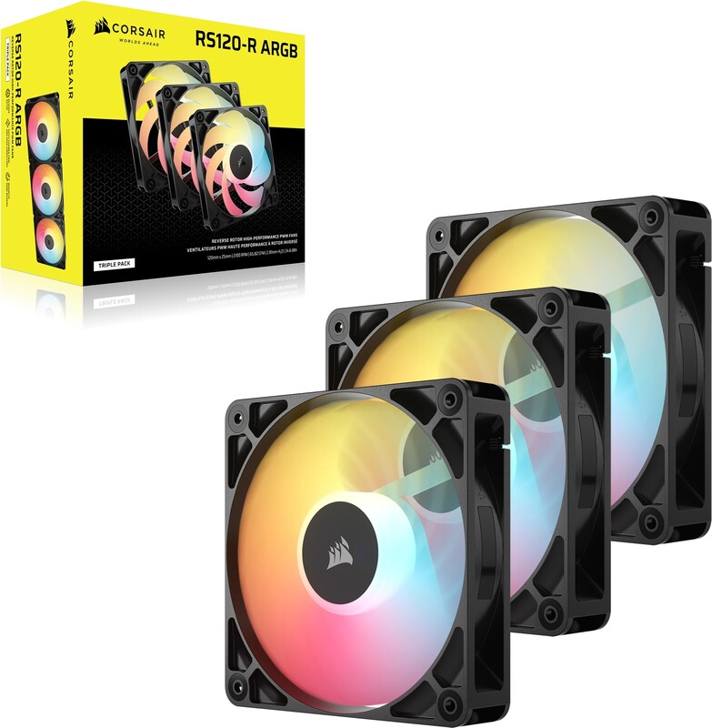 Corsair rs120 r pwm reverse case fan 776186 4 orig - Corsair RS120-R ARGB PWM Reverse 120mm Fan Triple Pack Black Case Fan