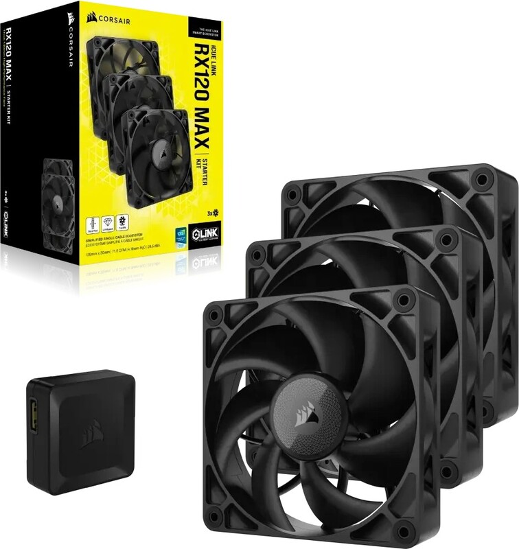 Corsair rx120 max thick case fan 776246 2 orig - Corsair iCUE LINK RX120 MAX 120mm PWM Fan Starter Kit - Black Case Fan
