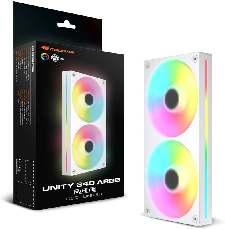 Cougar unity 240 reverse blade wit 5 orig - Cougar Unity 240 ARGB Reverse Blade Ventilator Wit 120mm Case Fan (White)
