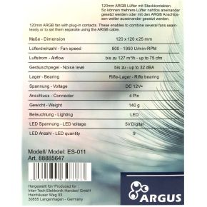 Inter-Tech ES-011 120mm A-RGB PWM Case Fan - afbeelding 5