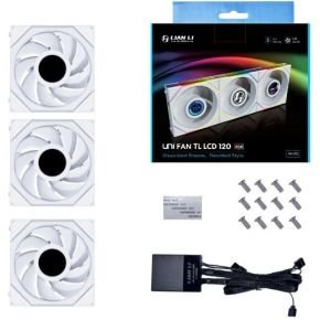 Lian Li Lian Li Uni Fan Tl Lcd 120 Argb White - Ventilatorhuis - 3-Pack - 62 Cfm - 300 - 1900 Rpm - 27 Dba - 1.6" Lcd Scherm 400X400 - Incl. Controller - Fdb - 4-Pin Pmw - Wit
