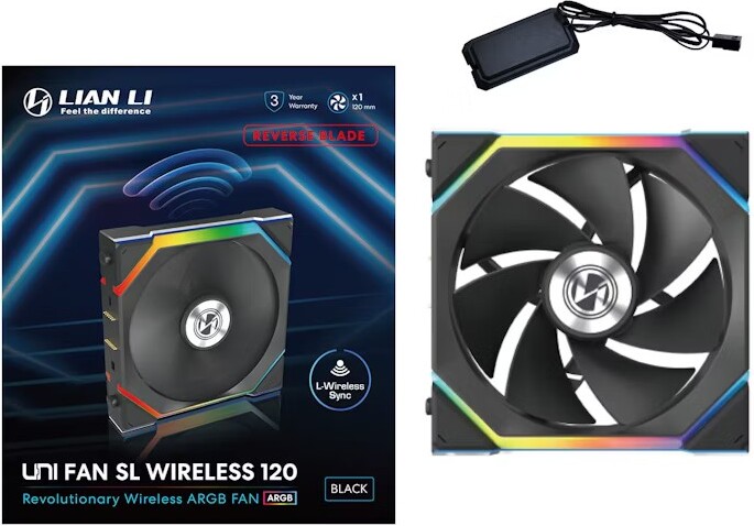 Lian li uni fan sl120 wireless reverse 776988 5 orig - Lian Li UNI FAN SL Wireless Reverse Blade Pack 120mm Case Fan (Black)