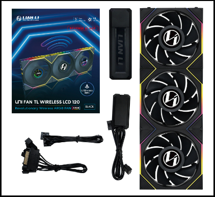 Lian li uni fan tl 120 lcd wireless 776980 3 orig - Lian Li UNI FAN TL120 LCD Wireless 3-Pack 120mm Case Fan (Black)