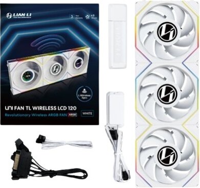 Lian li uni fan tl 120 lcd wireless 777005 4 orig - Lian Li UNI FAN TL Wireless LCD 120 3-Pack 120mm Case Fan (White)