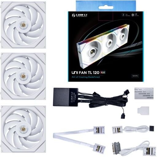 Lian Li Lian Li Uni Fan Tl 120 Rgb White - Ventilatorhuis 3-Pack - 120Mm - 90.1 Cfm - 200 - 2600 Rpm - 33 Dba - Fdb - 4-Pin Pmw - L-Connect 3 - Wit
