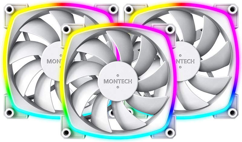 Montech ax120 fan pwm 3 pack case 776883 - Montech AX120 PWM ARGB Triple Pack White 120mm Case Fan (White)