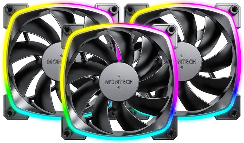 Montech ax120 fan pwm 3 pack case 776901 - Montech AX120 PWM ARGB Black 3-Pack 120mm Case Fan (Black)