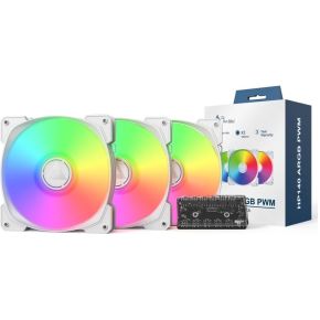 HP140 ARGB PWM 140mm Case Fan 3-Pack - White (600-1600 RPM, 95.61 CFM) - afbeelding 4