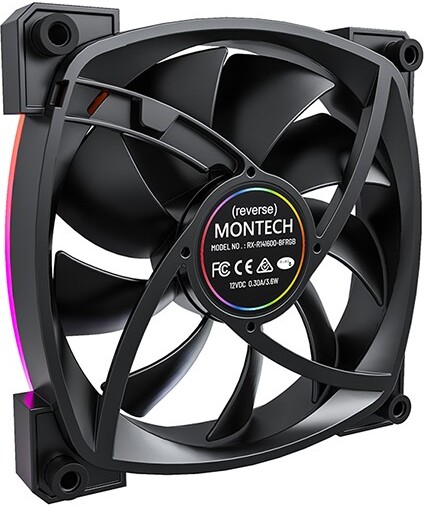 Montech rx140 pwm black ventilatorhuis 4 orig - Montech RX140 PWM ARGB Reverse Blade 140mm Case Fan - Black