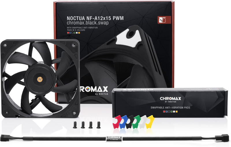 Noctua nf a12x15 pwm chromax black sw 3 orig - Noctua NF-A12x15 PWM chromax.black.swap Premium 120mm Case Fan (Black)