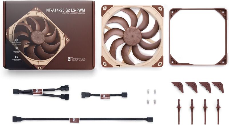 Noctua nf a14x25 g2 ls pwm case 5 orig - Noctua NF-A14x25 G2 LS-PWM Premium Quiet 140mm Case Fan (Beige/Brown)