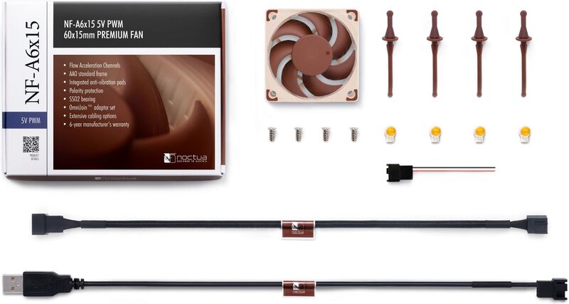 Noctua nf a6x15 5v pwm case fan 5 orig - Noctua NF-A6x15 5V PWM Premium Quiet Slim 60mm Case Fan (Brown/Beige)