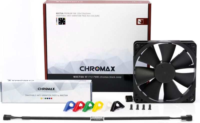 Noctua nf f12 pwm chromax black swap 776482 3 orig - Noctua NF-F12 PWM chromax.black.swap Premium 120mm Case Fan (Black)