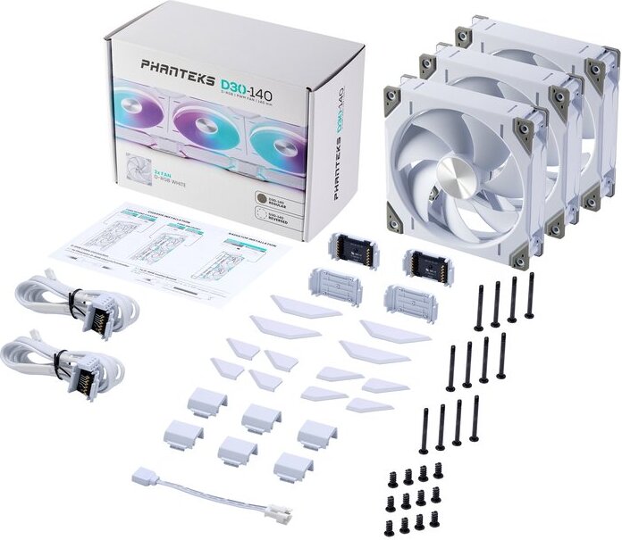 Phanteks d30 140 pwm regular 5 orig - Phanteks D30-140 PWM Regular Airflow 3-Pack 140mm Case Fan (White)