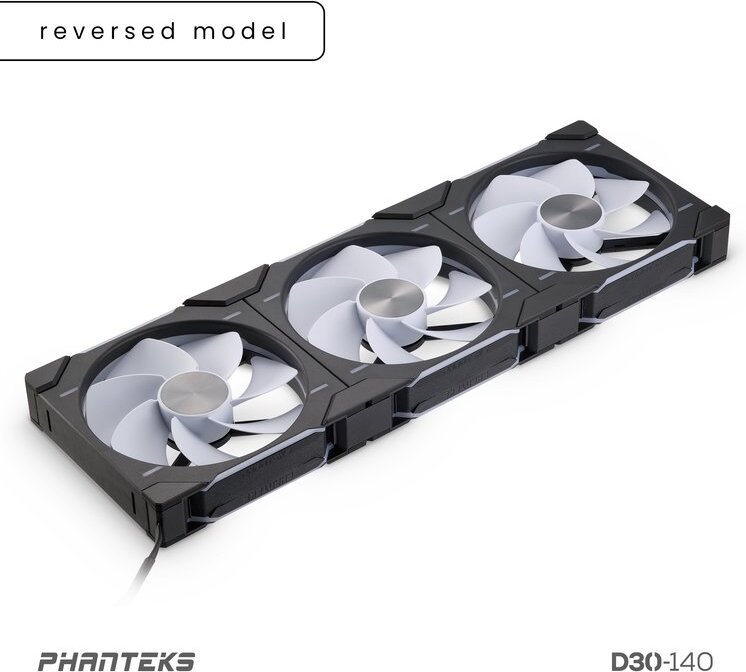Phanteks d30 pwm reverse airflow d 140m 776470 2 orig - Phanteks D30-140 PWM D-RGB Reverse 3-Pack 140mm Case Fan (Black)