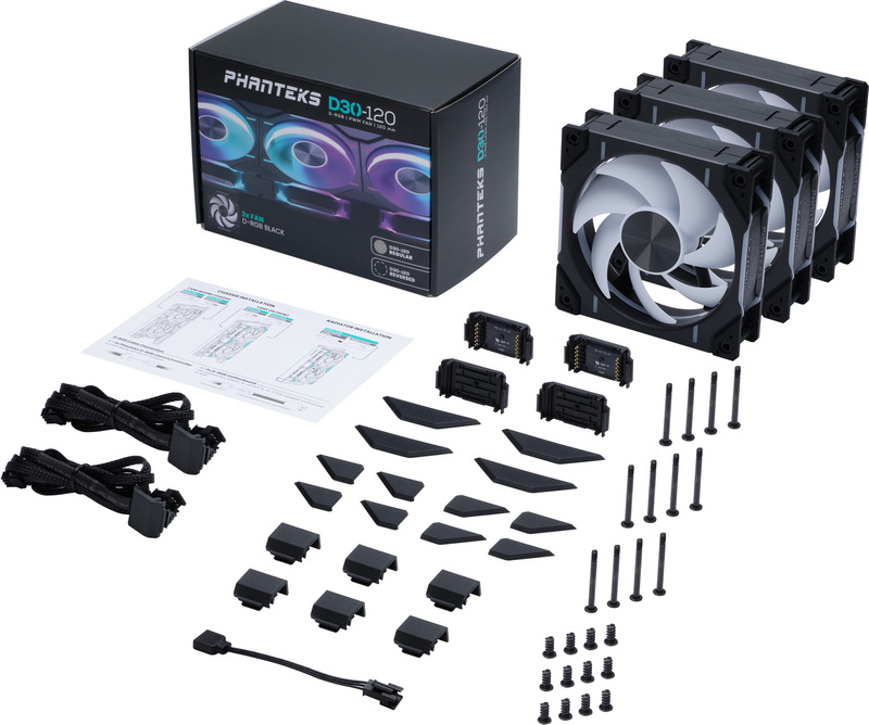 Phanteks ph f120d30 d ventilatorhuis 3 4 orig - Phanteks D30-120 D-RGB PWM Fan Regular 3 Pack 120mm Case Fan (Black)
