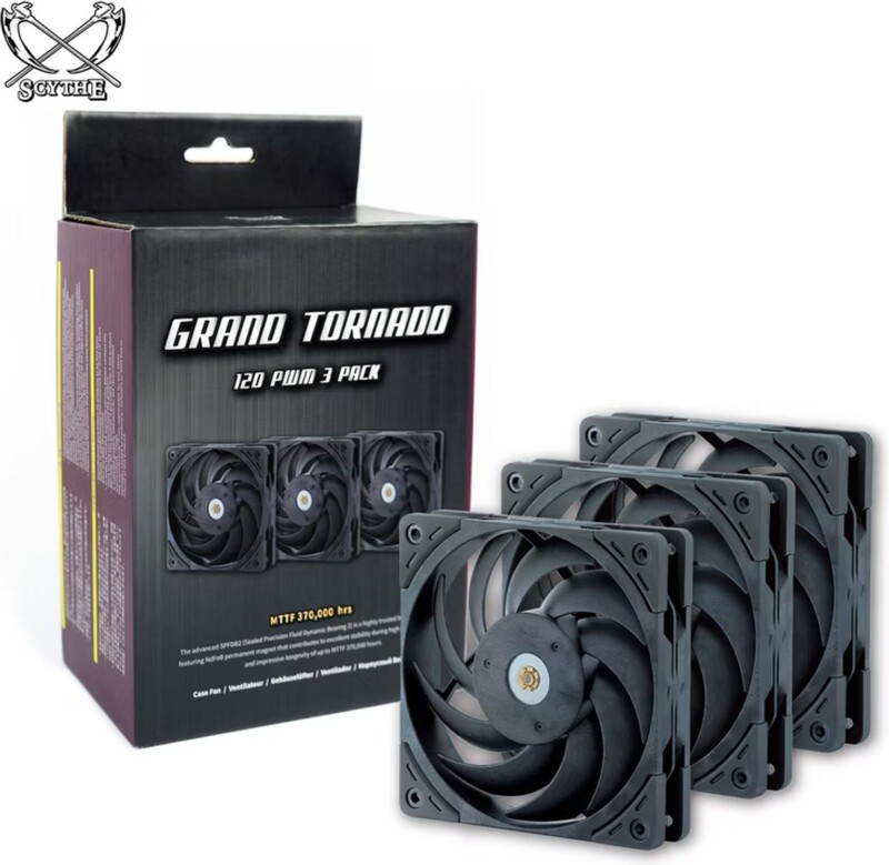 Scythe grand tornado 120mm 3000rpm pw 776748 3 orig - Scythe Grand Tornado 120 PWM 3000RPM 3-Pack 120mm Case Fan (Grey)