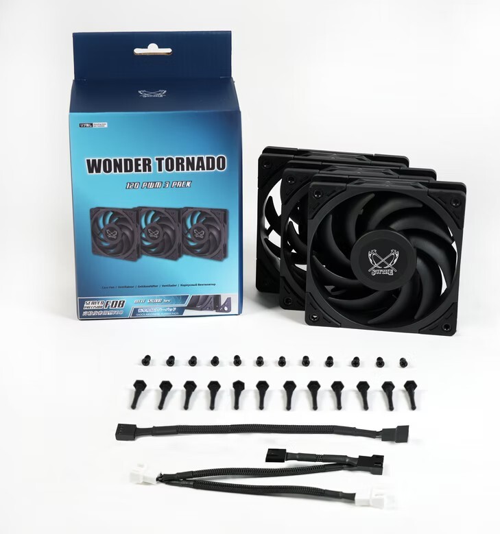 Scythe wonder tornado 120 ventilatorh 6 orig - Scythe Wonder Tornado 120 PWM 3-Pack 120mm Case Fan (Black)