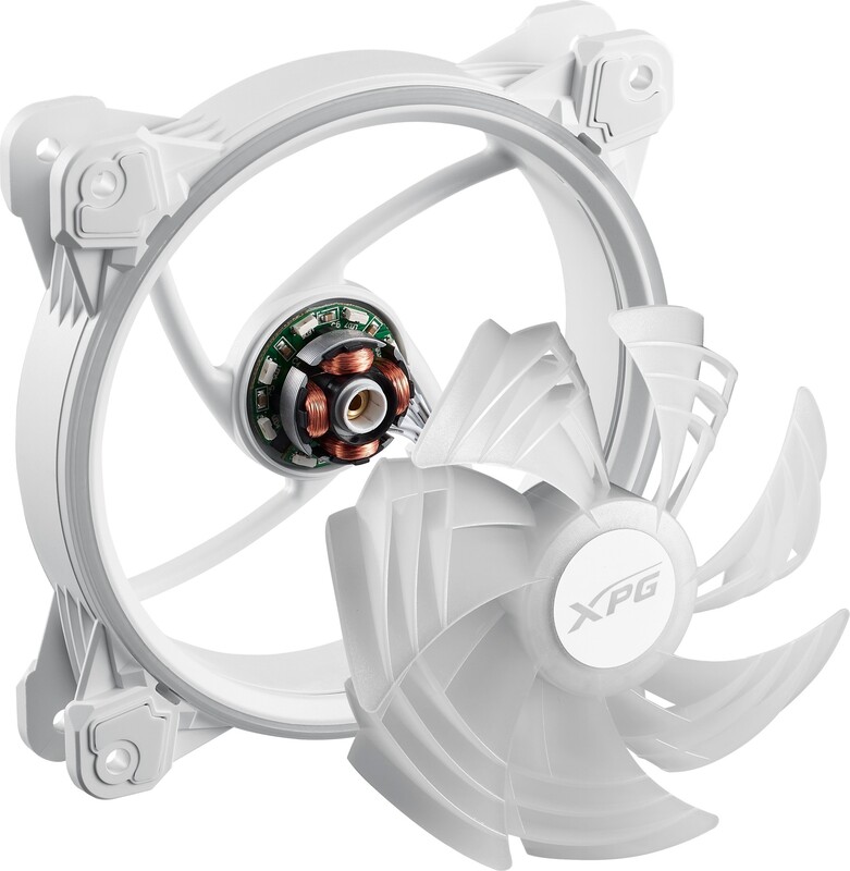 Xpg hurricane 120 pwm white fluid 3 orig - XPG Hurricane 120 ARGB PWM White 120mm Case Fan (White)