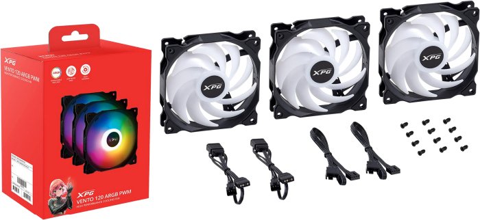 Xpg vento 120 pwm 3 pack black - XPG Vento 120 ARGB PWM 120mm Case Fan (Black)