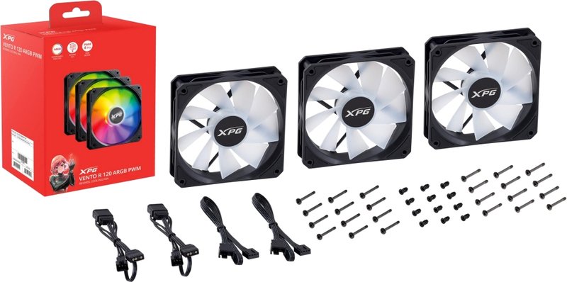 Xpg vento r 120 pwm 3 pack 777026 - XPG Vento R 120 ARGB PWM Reverse Blade 3-Pack 120mm Case Fan (Black)