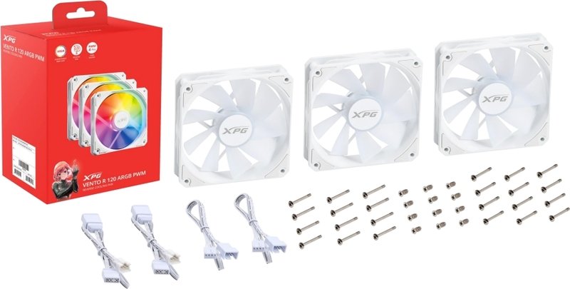 Xpg vento r 120 pwm 3 pack 777027 - XPG Vento R 120 ARGB PWM Reverse Blade Triple 120mm Case Fan (White)
