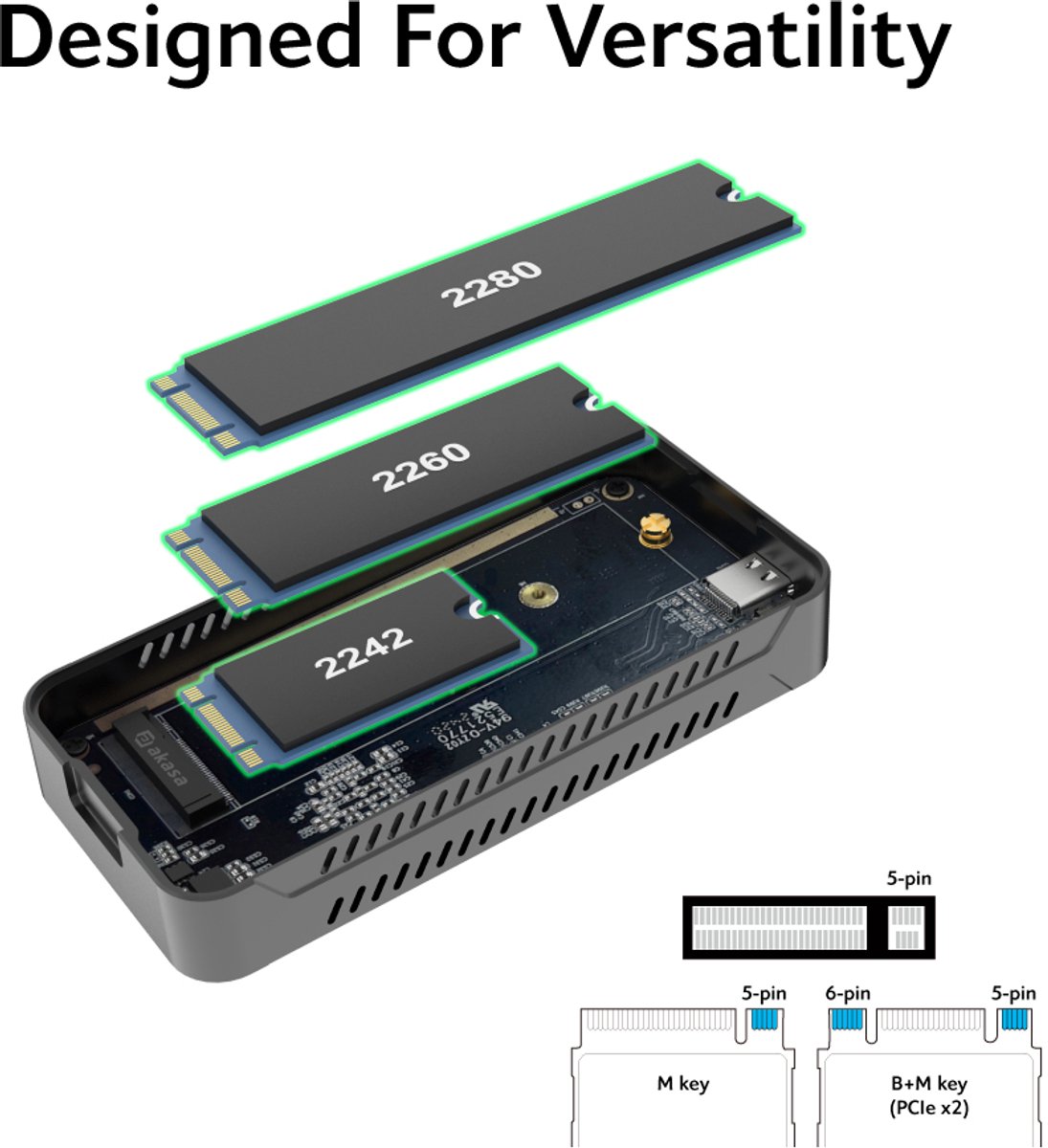 Akasa ak enu4m2 01 m 2 ssd 4 orig - Akasa AK-ENU4M2-01 USB4 40Gbps Schijfbehuizing (zwart)