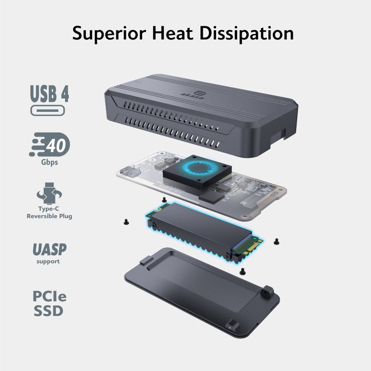 Akasa ak enu4m2 01 m 2 ssd 6 orig - Akasa AK-ENU4M2-01 USB4 40Gbps Schijfbehuizing (zwart)