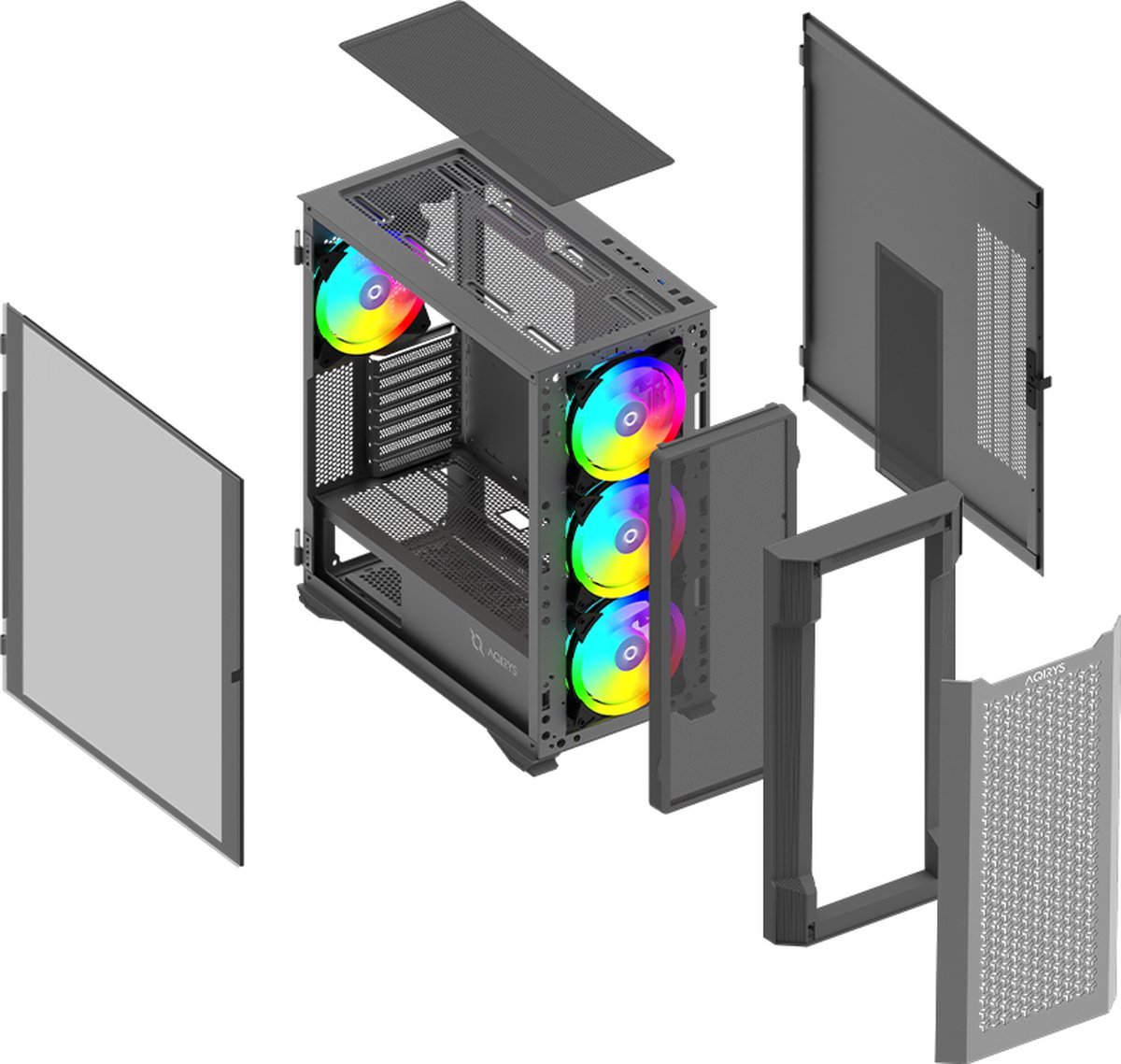 Aqirys Aqirys Aquilla - Elegante Gaming-Behuizing - Gaming-Setup - Midi Tower - Pc Behuizing - Gehard Glas Met Scharnier - Inclusief Argb Hub Controller & Rf Remote