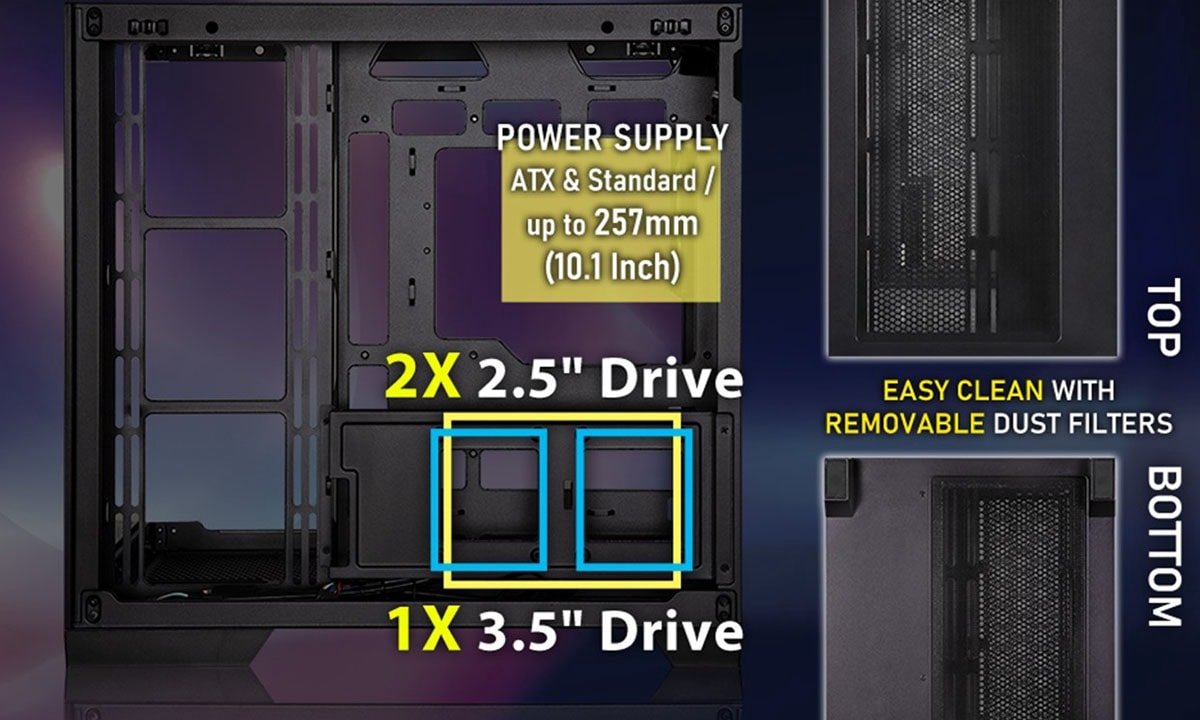 MH100 ARGB Tempered Glass Mid Tower (inc. 750W 80+ Bronze PSU) - afbeelding 6