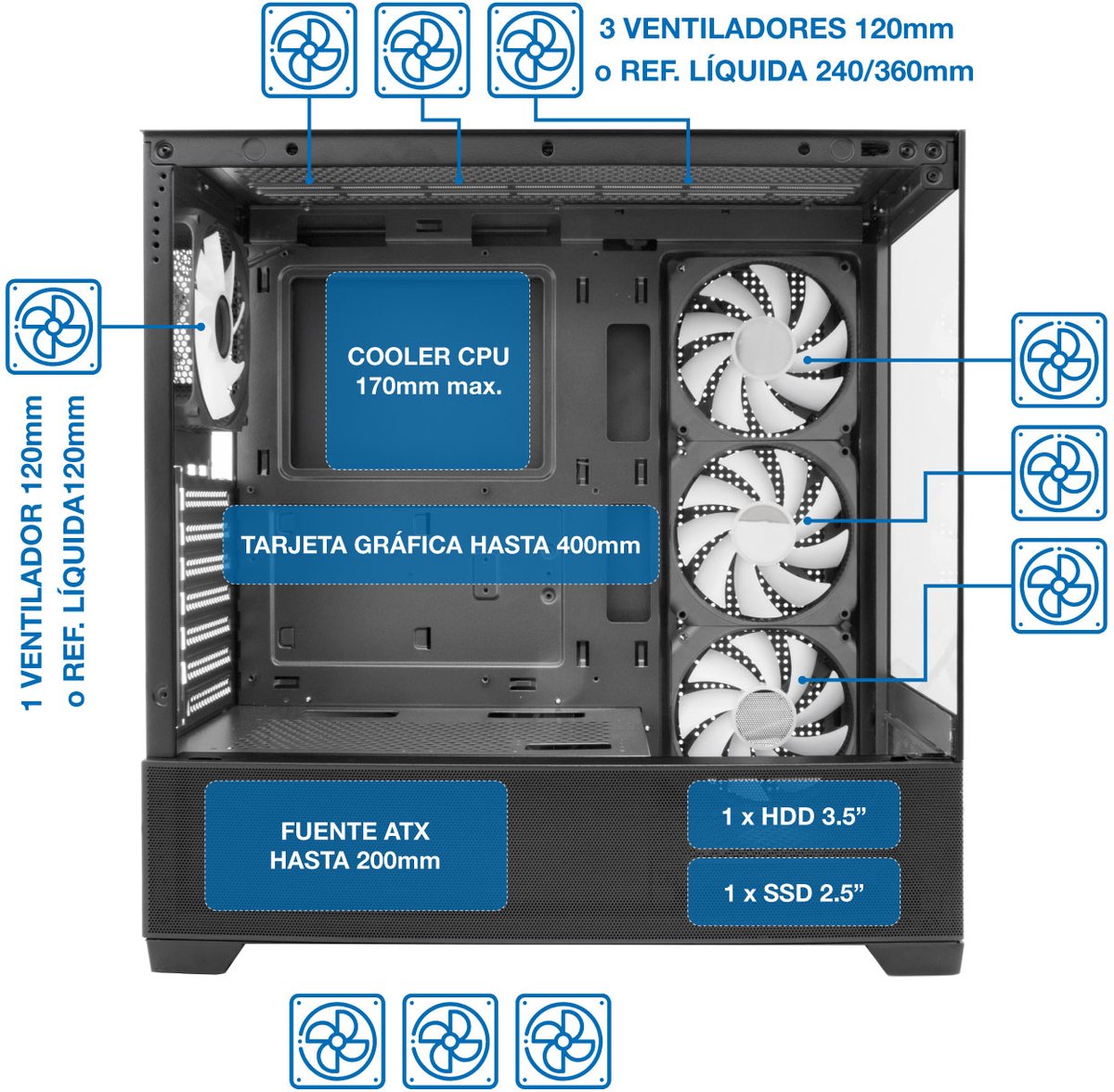 Coolbox Ga250 Vision Tower Zwart behuizing - afbeelding 7