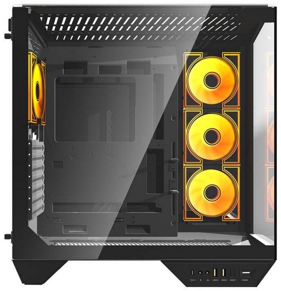 DY470 ATX Mid Tower Panoramic PC Case Black - afbeelding 2