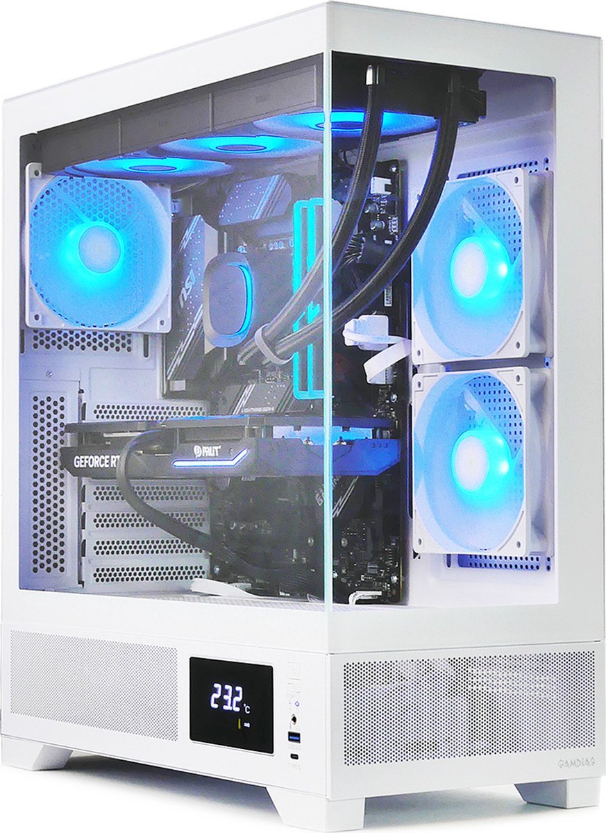 Gamdias Gamdias Atlas M1 Aquarium Gaming Case Wit Met Temperatuur Display - Game Pc / Computer Behuizing - Argb / Rgb Led Verlichting - White