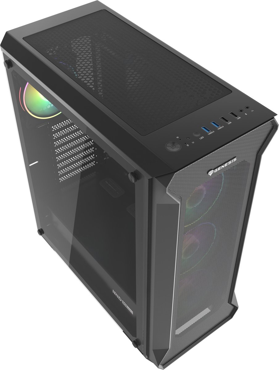 Irid 505 ARGB V2 Black Mid Tower PC Case with Tempered Glass and 4x 120mm ARGB Fans - afbeelding 2
