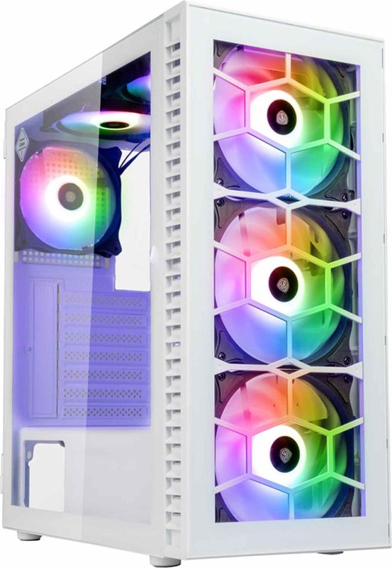 Kolink Kolink Observatory Hf Glass Midi-Tower Pc-Behuizing Wit 2 Voorgeïnstalleerde Led-Ventilators, 4 Voorgeïnstalleerde Led-