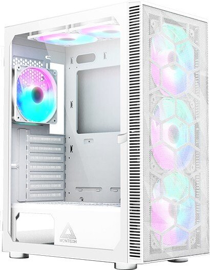Montech x3 mesh midi tower behuizing 600 - Montech X3 Mesh Midi-Tower RGB Tempered Glass Behuizing (White)