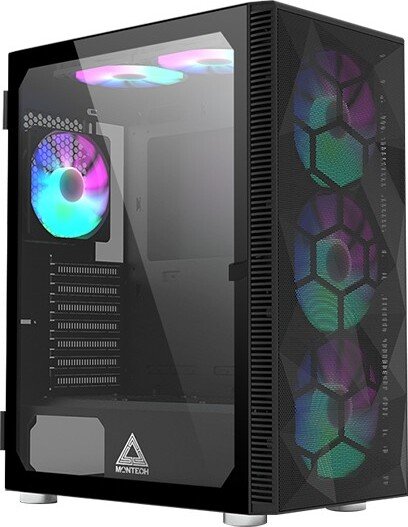 Montech x3 mesh midi tower behuizing 601 - Montech X3 Mesh Midi-Tower RGB Tempered Glass Behuizing (Black)