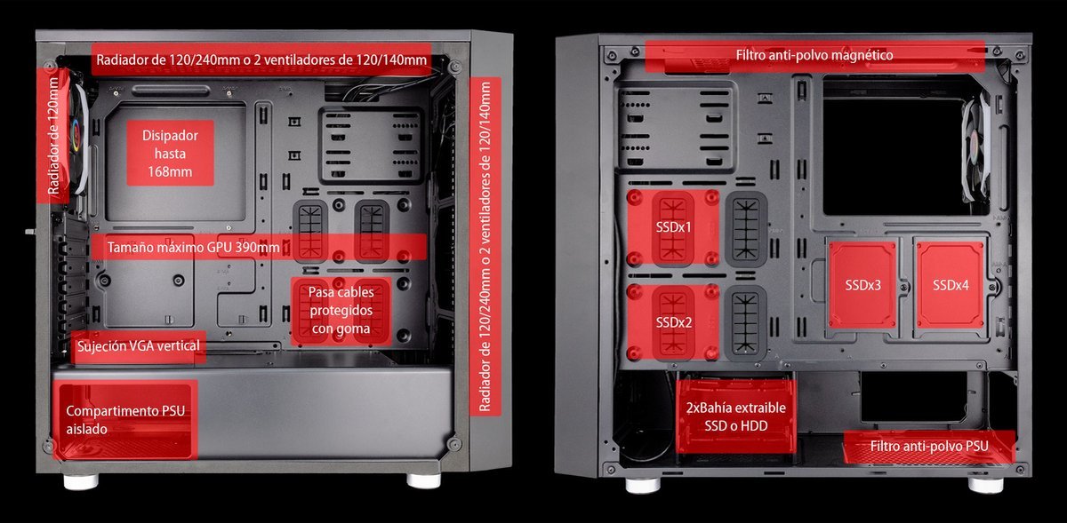 Talius Auriga Tower Zwart behuizing - afbeelding 3