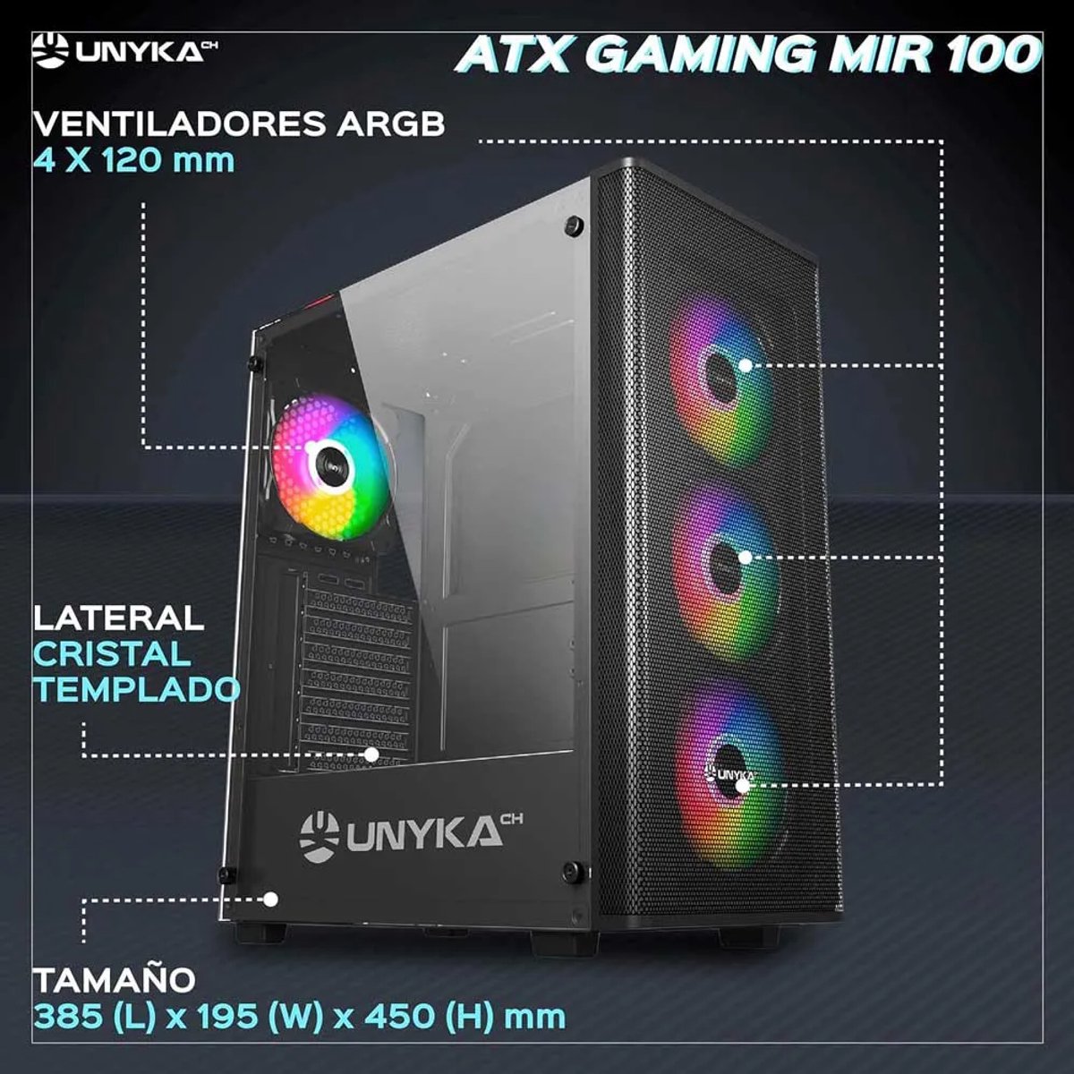 Gaming Mir 100 ARGB Tempered Glass Black - afbeelding 3